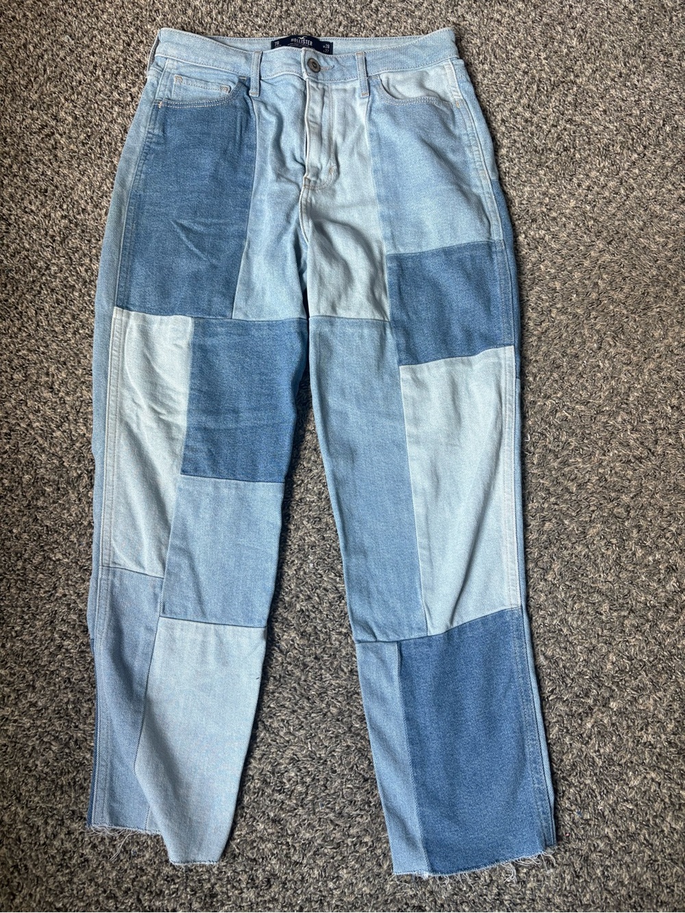 Hollister Two-Tone Patchwork Light and Medium Blue High-Rise Jeans